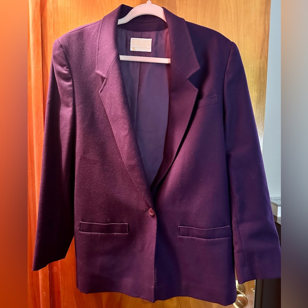 Pendleton Wool Blazer Womens Size 14 Dark Purple Plum Virgin Wool Lined